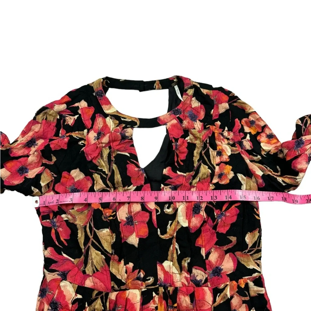 FREE PEOPLE: Tegan Black Floral Long Sleeve Mini Dress -Size 4